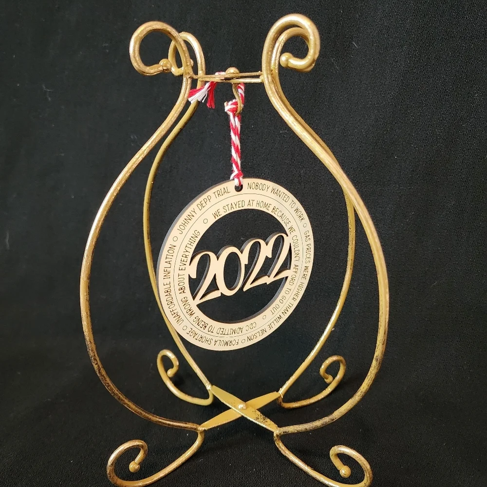PIER 1 metal foldable holiday ornament holder gold tone Original Box
